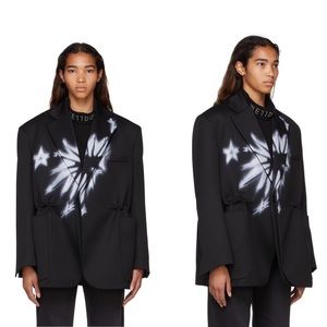 We11done oversized wool Blazer jacket in black with graffiti details